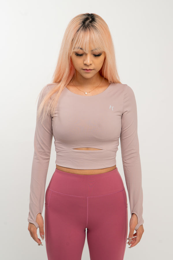 Women's Pink Solid Cotton Activewear Crop Tops